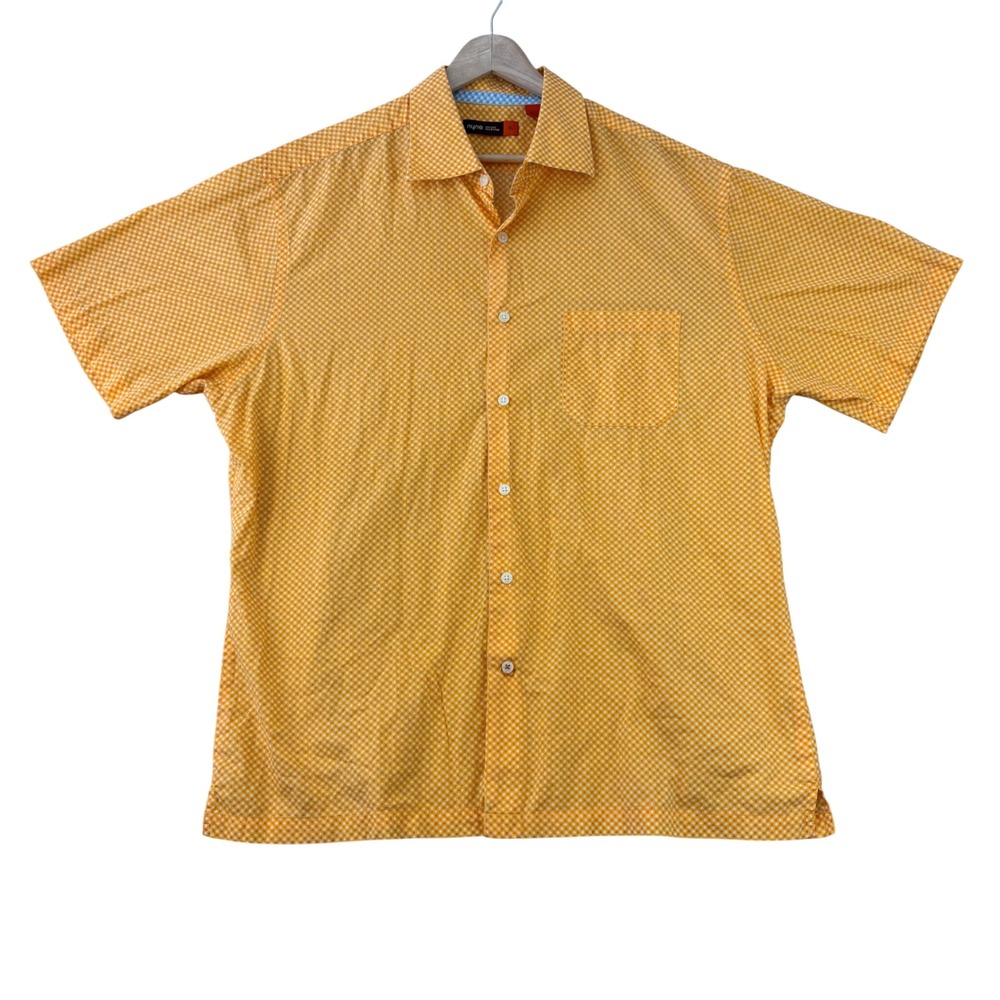 Nyne Geometric Print Short Sleeve Button Up Shirt Mens XL Orange Casual Cotton